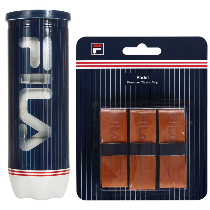 Tube de 3 balles padel FILA + paquet de 3 surgrips  FILA Tube de 3 balles padel FILA + paquet de 3 surgrips  FILA